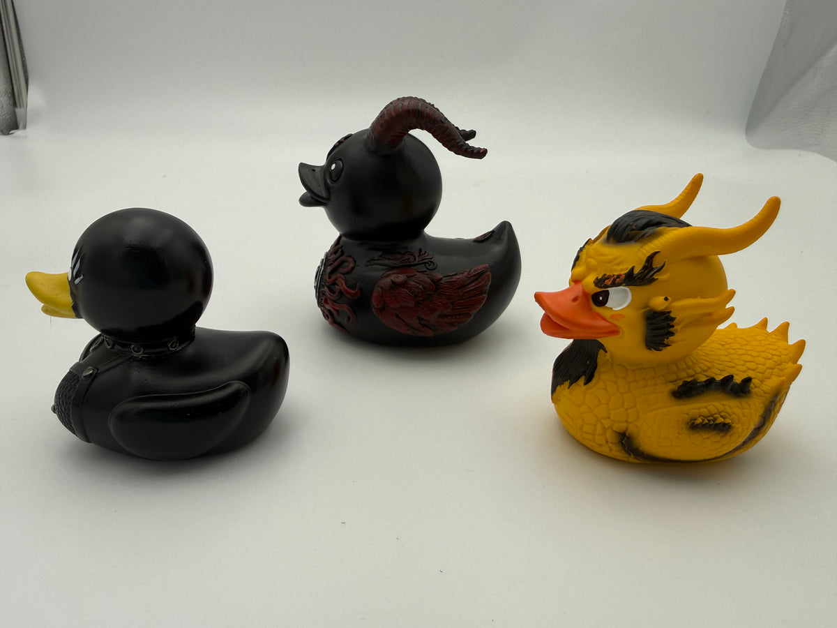 Gothic Horror Resin Duck Figurines – Set of 3 – Devil, Dragon & Goth Ducks