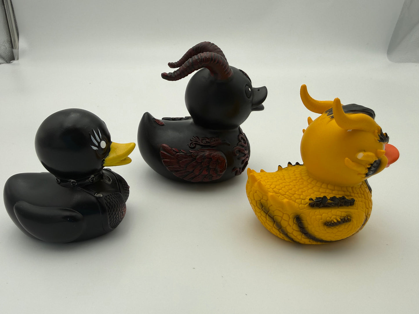 Gothic Horror Resin Duck Figurines – Set of 3 – Devil, Dragon & Goth Ducks