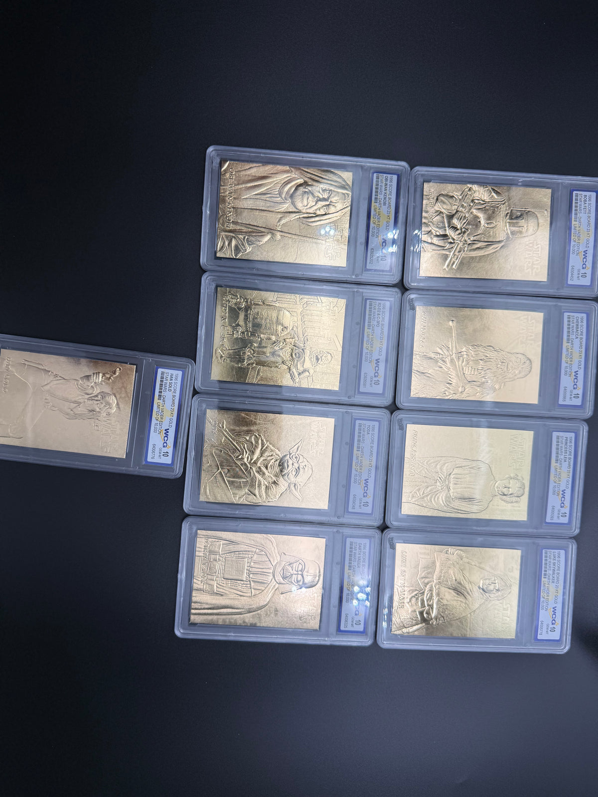 1996 scoreboard Star Wars, Darth Vader edition 23KT gold complete nine card set WCG gem mint 10