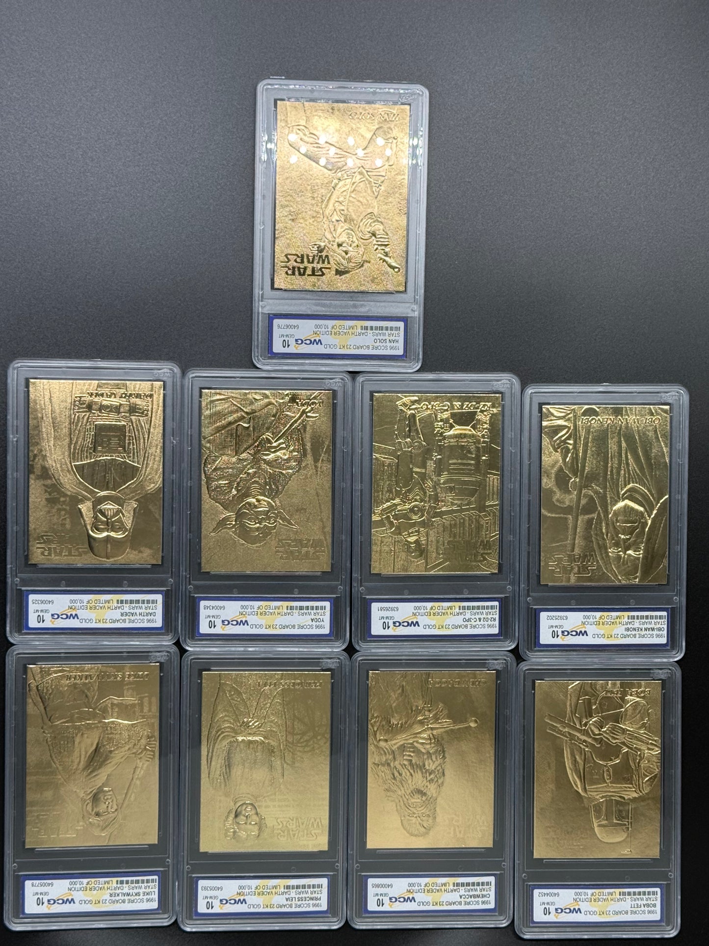 1996 scoreboard Star Wars, Darth Vader edition 23KT gold complete nine card set WCG gem mint 10