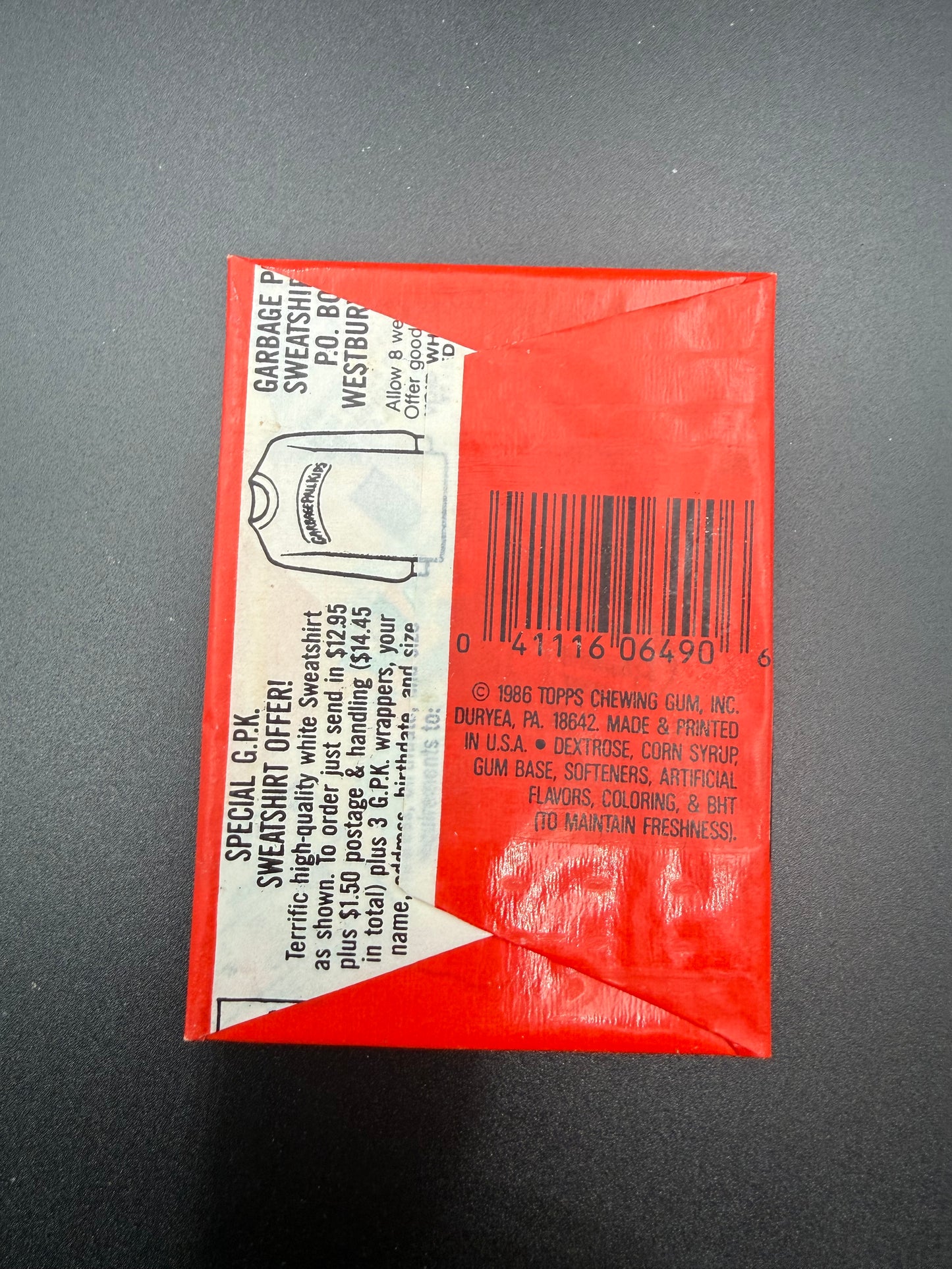 1986 Topps Garbage Pail Kids Original Series 6 Empty Wax Wrapper – 25¢ Retail Version