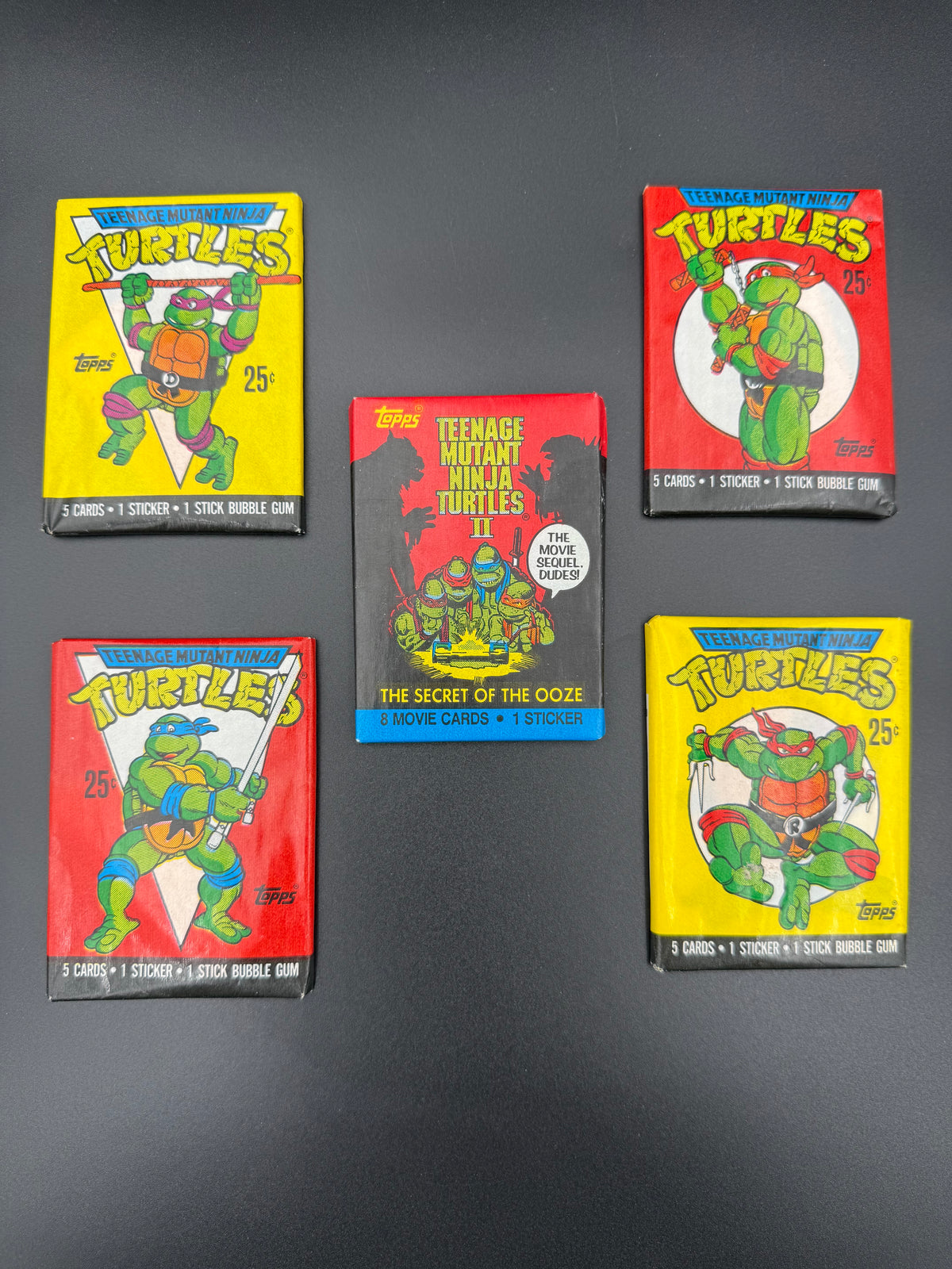 1989–1991 Topps Teenage Mutant Ninja Turtles Sealed Wax Pack Lot – 5 Packs – Character Wrappers + Secret of the Ooze