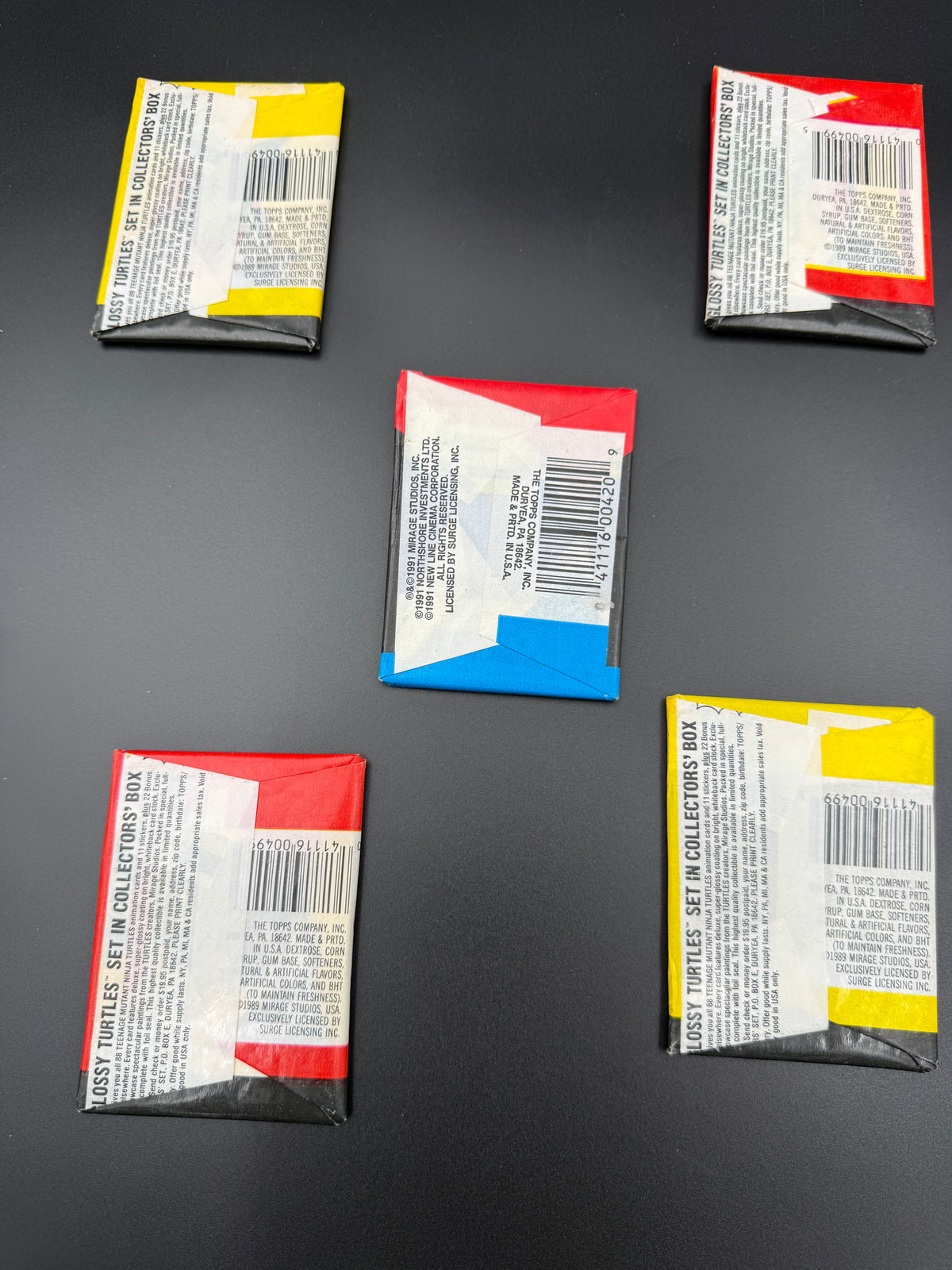 1989–1991 Topps Teenage Mutant Ninja Turtles Sealed Wax Pack Lot – 5 Packs – Character Wrappers + Secret of the Ooze